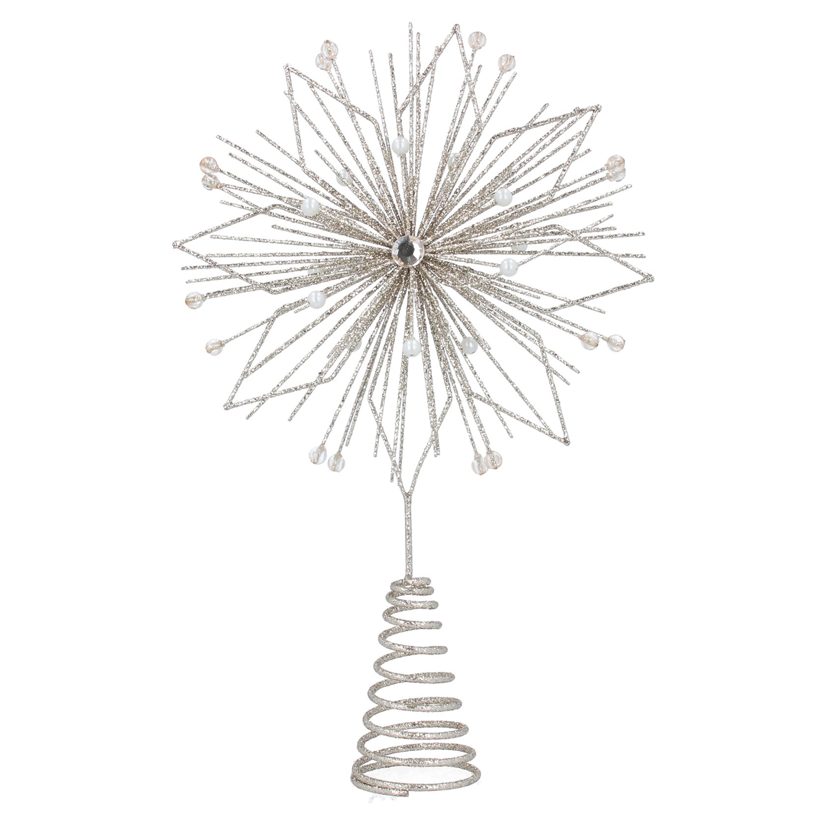 Pale gold glitter star Christmas tree topper. By Gisela Graham. The perfect festive addition to your home.